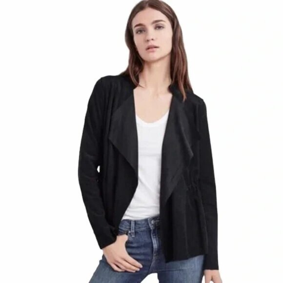 Velvet Graham Jacket Spencer Black Eden Faux Suede Drape Front - Picture 2 of 9